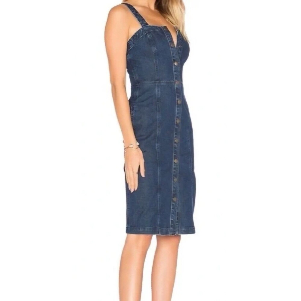 AG Adriano Goldschmied Denim Dress Womens Size Large Blue Snap-Front Stretch - Picture 2 of 14